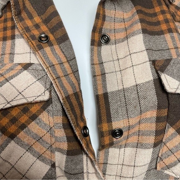Pashartuk Western Orange Brown Plaid Pearl Snap Button Long Sleeve Shirt Size L - Picture 6 of 10
